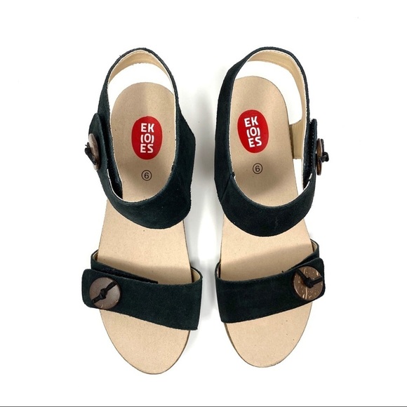 Ekoes black leather wedge sandals 152-7C - Picture 4 of 7